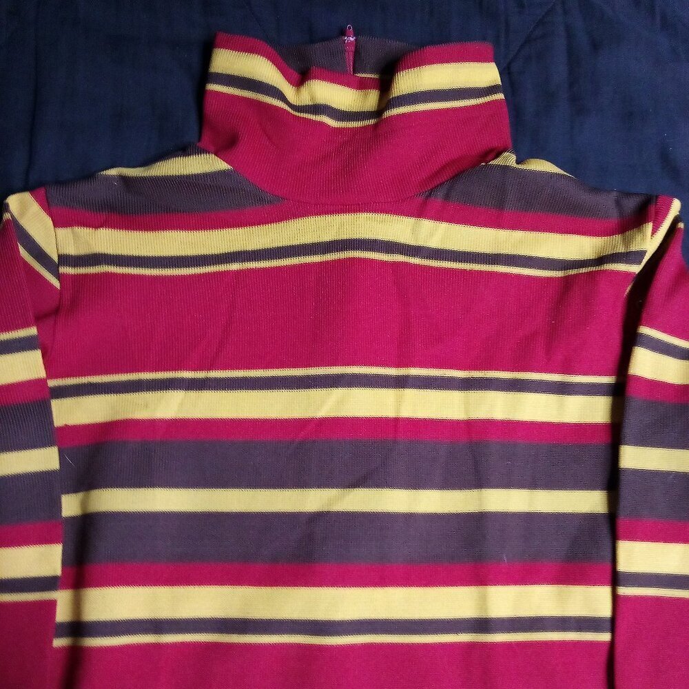 Vintage 70s Striped Polyester Turtleneck Shirt Top Long Sleeve